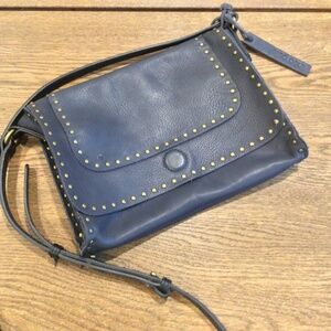 Linea Pelle soft, Blus leather crossbody with gold studs & hardware.